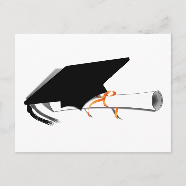 Graduation Cap With Diploma Announcement Postcard (Front)