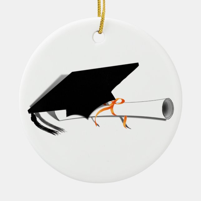 Graduation Cap With Diploma Ceramic Ornament (Front)