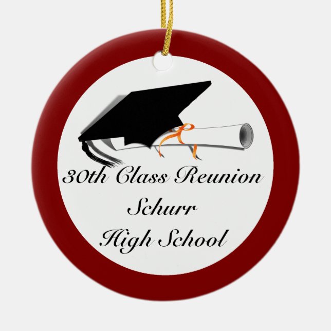 Graduation Cap With Diploma - High School Reunion Ceramic Tree Decoration (Front)