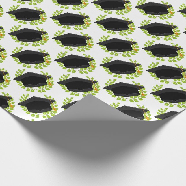Graduation Cap with Foliage Wrapping Paper (Corner)