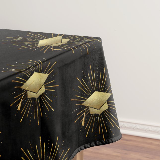 Graduation Cap with Golden Starburst Tablecloth (In Situ)