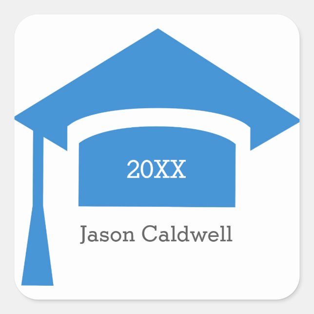 Graduation Cap with Name - Square Sticker (Front)