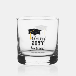 Graduation Cap with Tassel Class Year Whiskey Glass