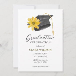 Graduation cap with yellow flower invitation