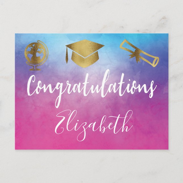 Graduation Cap Words of WIsdom Advice Pink Party Postcard (Front)