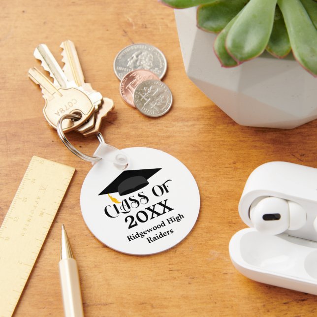 Graduation Cap Your School Name Key Ring (Desk)