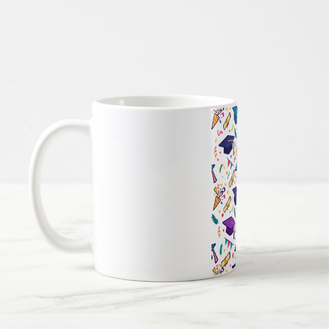 Graduation Caps Confetti Celebration Pattern Coffee Mug (Left)
