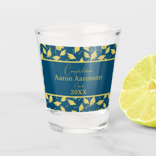 Graduation Caps Congratulations Blue & Gold Party Shot Glass