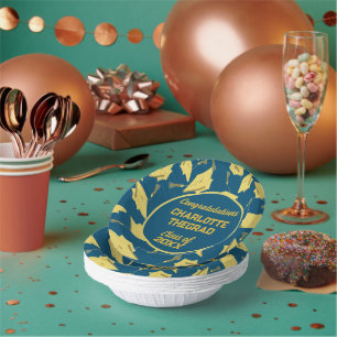 Graduation Caps Party Congratulations Blue & Gold Paper Plate