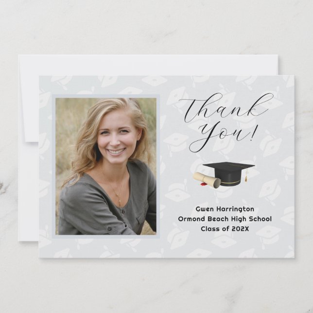 Graduation Caps Photo Thank You Message Cards (Front)