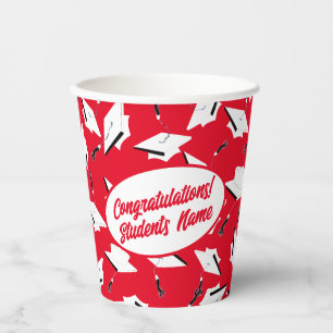 Graduation Caps Red and White Personalised Party Paper Cups