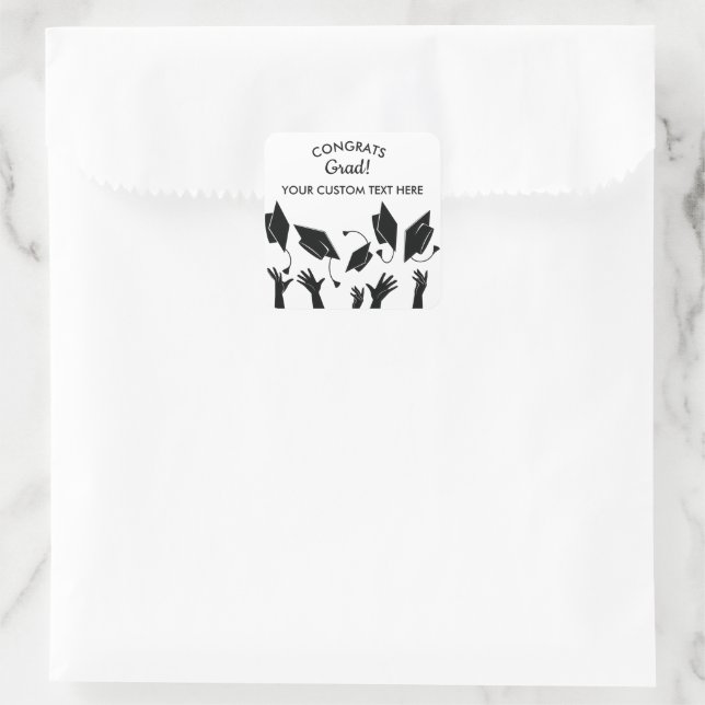 Graduation Caps Toss Congrats Grad Custom Square Sticker (Bag)