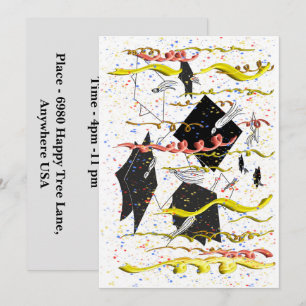 Graduation Caps with Colred Streamers and Confetti Invitation