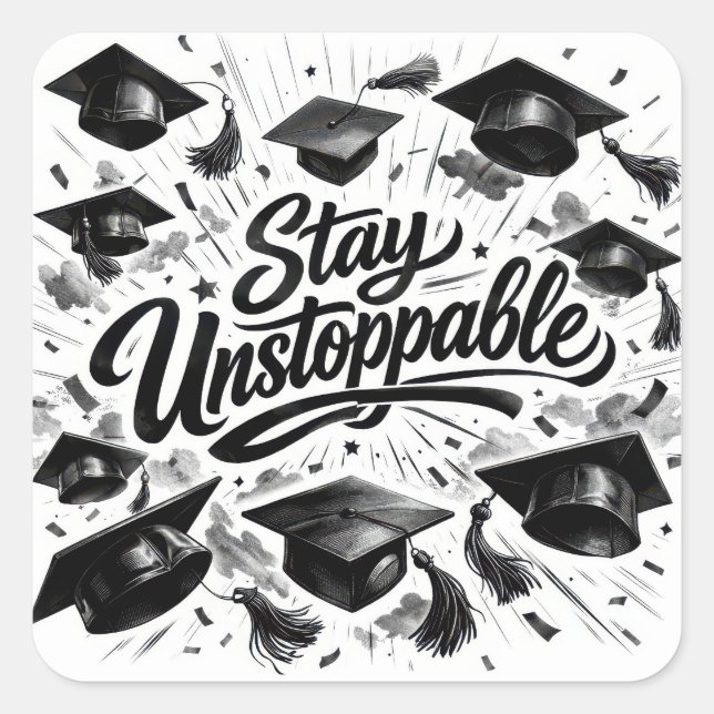 Graduation Caps with Motivational Text Square Sticker (Front)