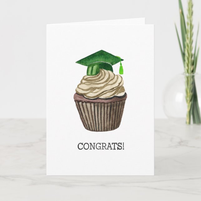 Graduation Card, Watercolor Cap With Cupcake Holiday Card (Front)