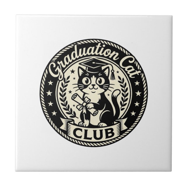 Graduation Cat Funny Cat Graphic - Graduation Cat  Ceramic Tile (Front)