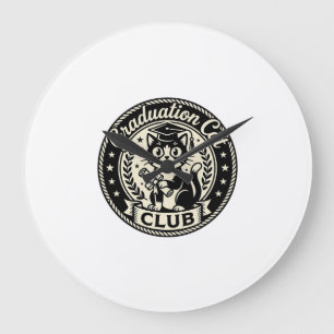 Graduation Cat Funny Cat Graphic - Graduation Cat Large Clock