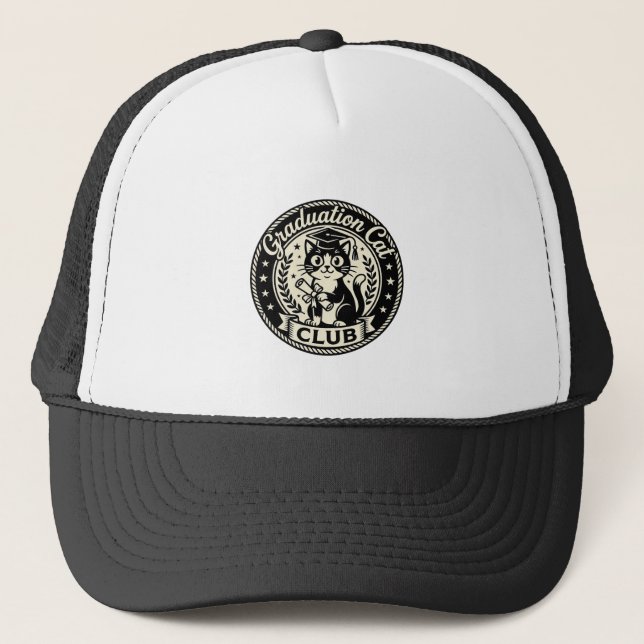 Graduation Cat Funny Cat Graphic - Graduation Cat  Trucker Hat (Front)