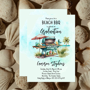 Graduation Celebration Beach BBQ Grill Invitation