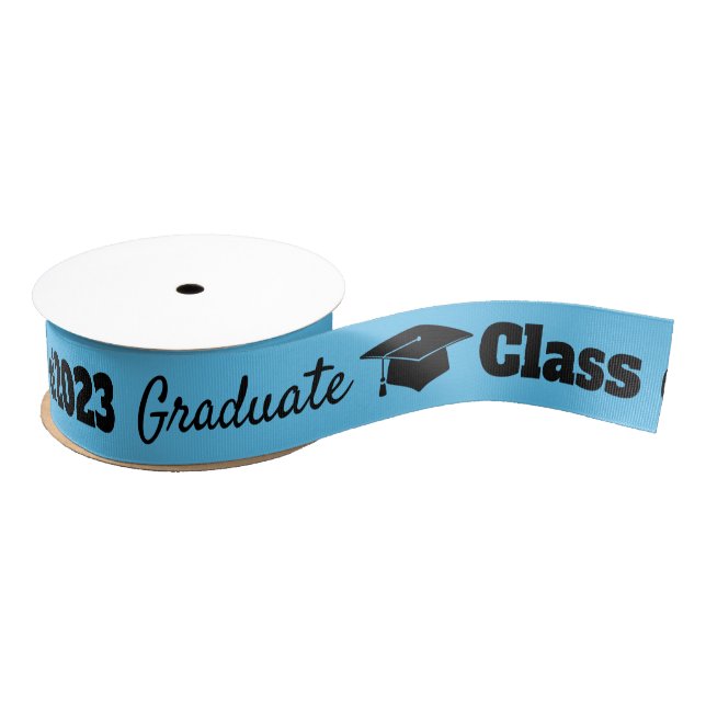 Graduation Celebration Black Blue Hat Vector Art Grosgrain Ribbon (Spool)