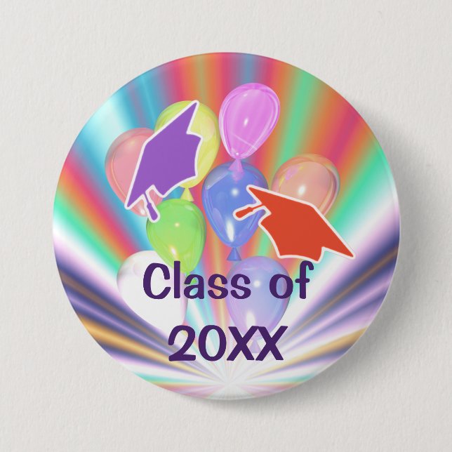 Graduation Celebration Caps and Balloons  7.5 Cm Round Badge (Front)