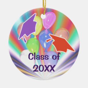 Graduation Celebration Caps and Balloons Ceramic Ornament