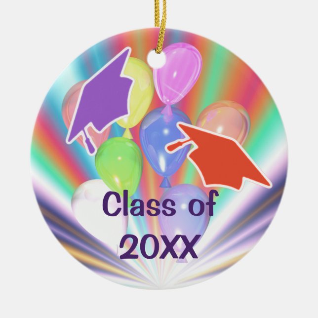 Graduation Celebration Caps and Balloons Ceramic Ornament (Front)