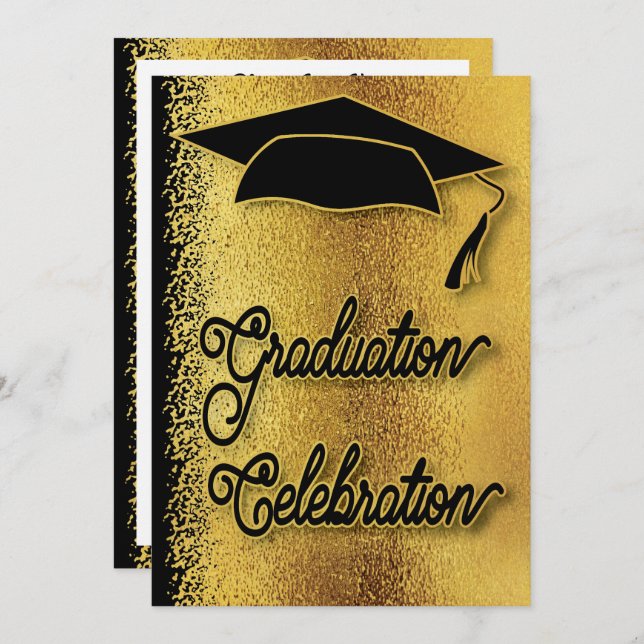 Graduation Celebration Grad Party Faux Gold Modern Invitation (Front/Back)
