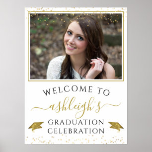 Graduation Celebration Party Gold Glitter Welcome Poster