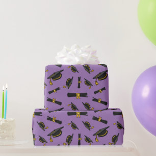 Graduation Celebration Purple Seamless Pattern Art Wrapping Paper
