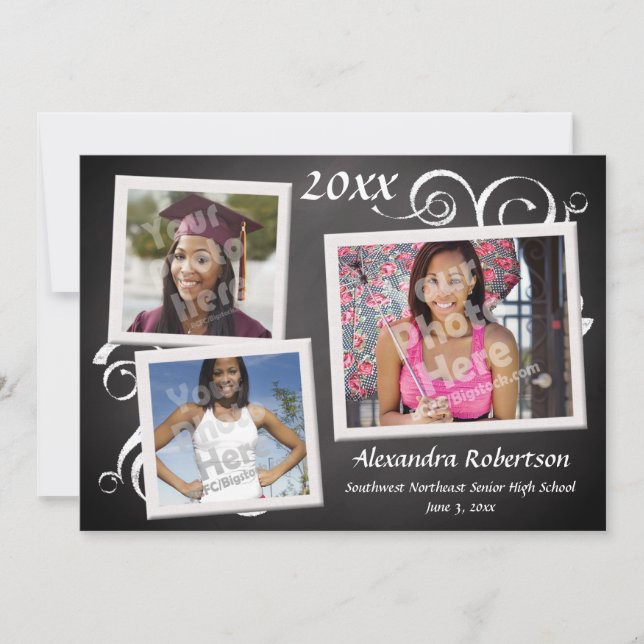 Graduation Chalkboard Photo Frames Invitation (Front)