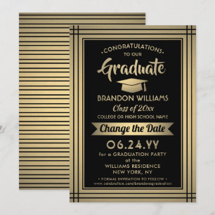 Graduation Change the Date Postponement Black Gold Save The Date