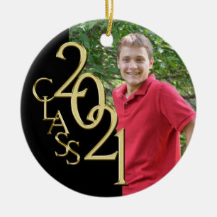 Graduation Class 2021 Photo Black with Gold Ceramic Ornament