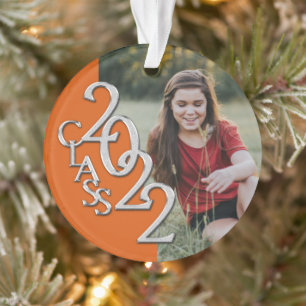 Graduation Class 2022 Photo Orange Silver Ornament