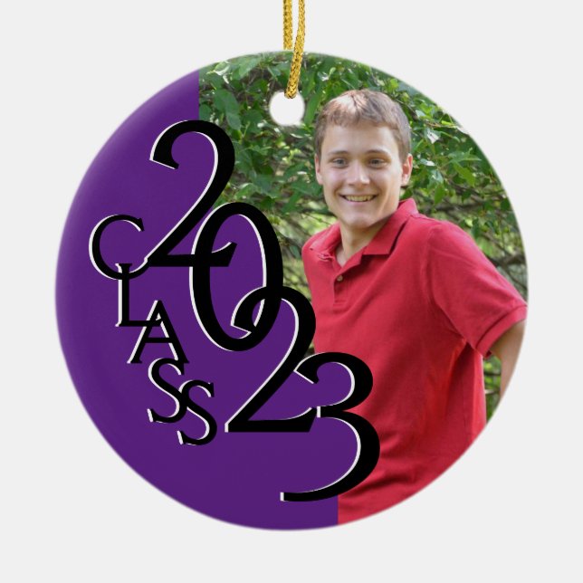 Graduation Class 2023 Photo Purple Ceramic Ornament (Front)