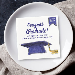 Graduation Class 20XX Congrats Blue Grad Cap Napkin