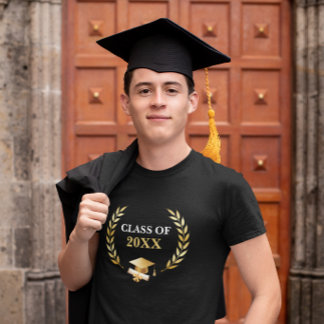 Graduation Class Gold Laurel Wreath Cap & Scroll T-Shirt