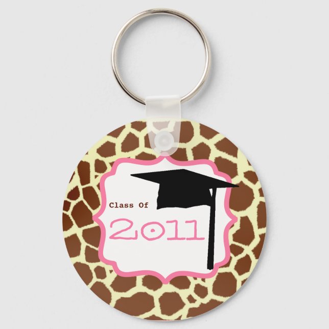 Graduation Class Of 2011 - Giraffe Print & Pink Key Ring (Front)