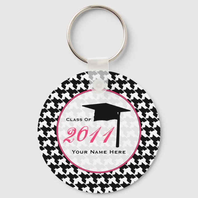 Graduation Class Of 2011 - Houndstooth & Pink Key Ring (Front)