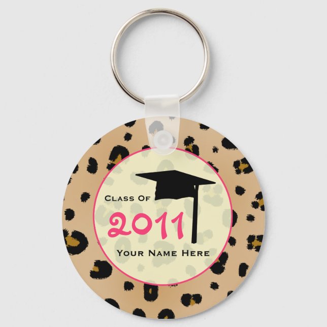 Graduation Class Of 2011 - Leopard Print & Pink Key Ring (Front)