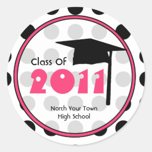 Graduation Class Of 2011 Polka Dot & Pink Classic Round Sticker