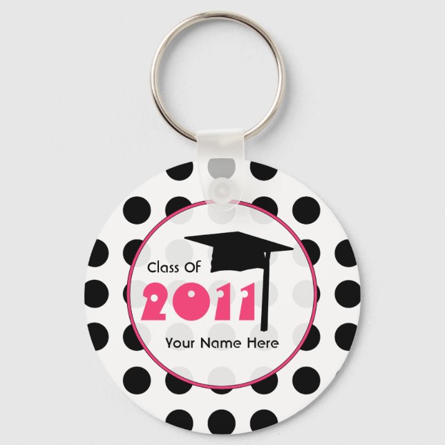 Graduation Class Of 2011 - Polka Dot & Pink Key Ring (Front)
