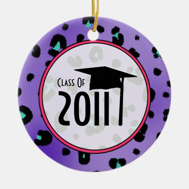 Graduation Class of 2011 Purple Leopard Print Ceramic Ornament (Front)