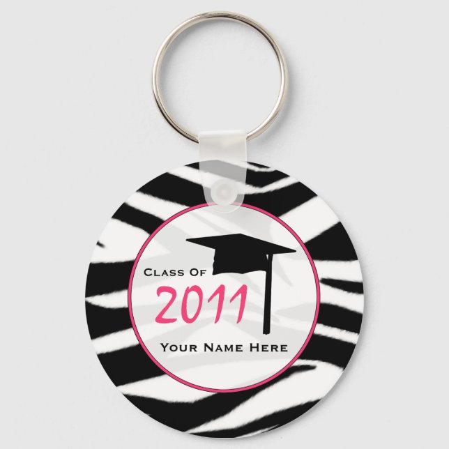 Graduation Class Of 2011 - Zebra Print & Pink Key Ring (Front)
