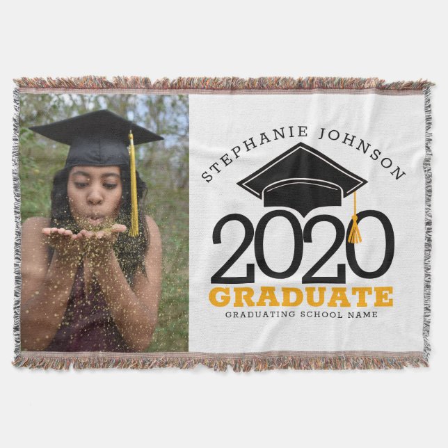 Graduation Class of 2020 Custom Photo Name Throw Blanket (Front)