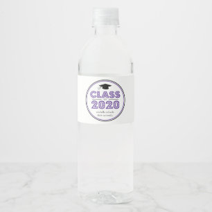 Graduation Class Of 2020 In Lights (Purple) Water Bottle Label