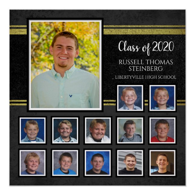 Graduation Class of 2020 K-12 Photos Black & Gold Poster (Front)