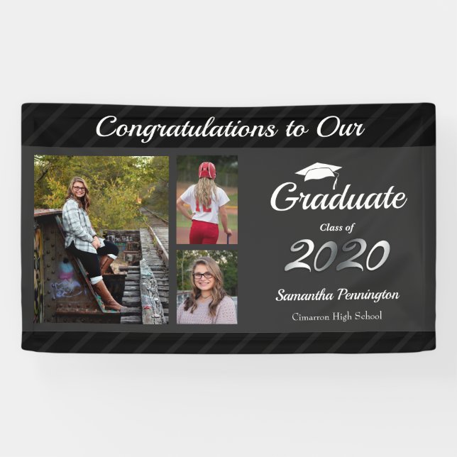 Graduation Class of 2020 Photo Collage Gray Banner (Horizontal)