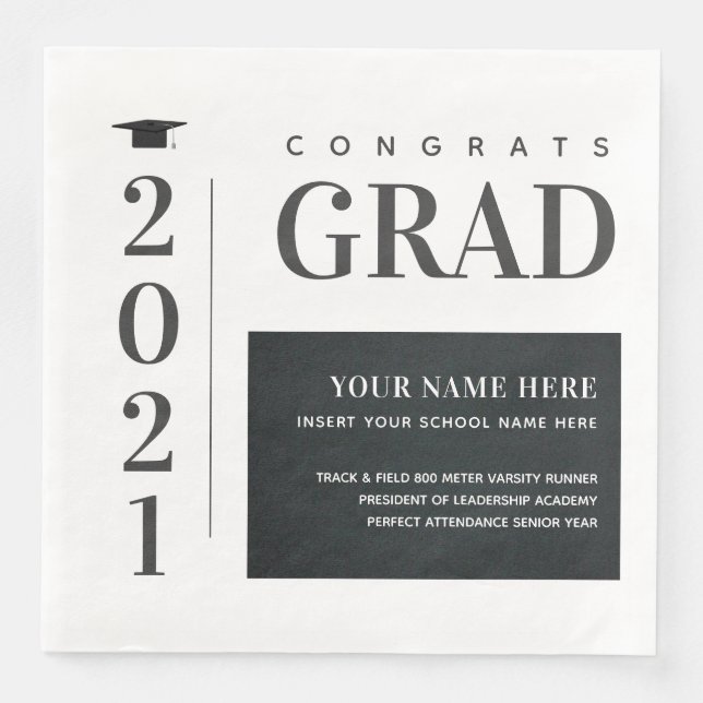 Graduation Class of 2021 Fun Facts Modern Napkin (Front)