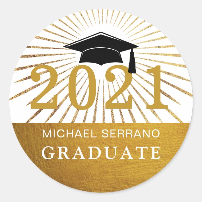 Graduation Class Of 2021 Gold Foil Graduate Classic Round Sticker (Front)